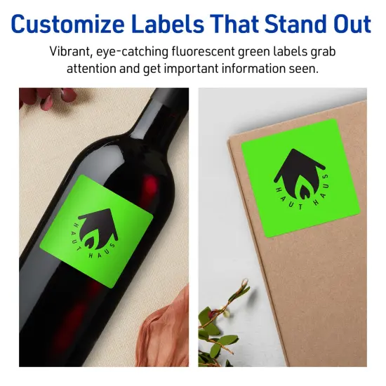 Avery Neon Green Paper Labels, 3" x 3" Square {3}