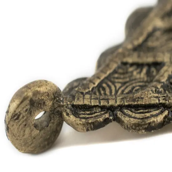 The Bead Chest Antiqued Brass Baule Pyramid Pendant 67x48mm Ivory Coast African Large Hole Handmade {4}