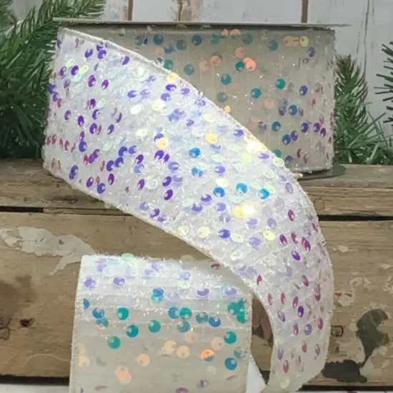 2.5" Sequin Tinsel Ribbon: White (10 Yards) {4}