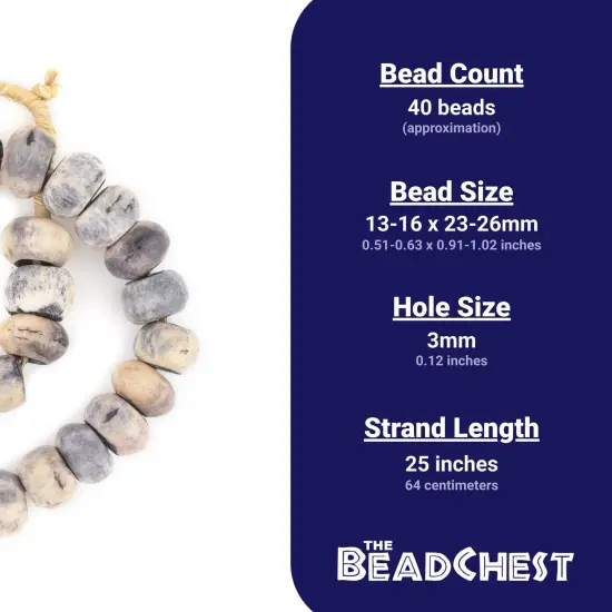 The Bead Chest Washed Grey Bone Beads - Full Strand of Fair Trade African Beads (Large, Washed Grey) {4}