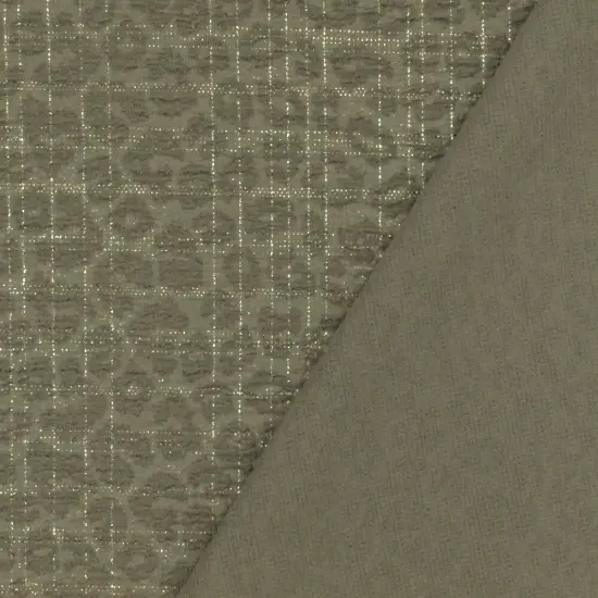 Green-Silver Crinkle Leopard Metallic Plaid Stretch Double Knit Fabric By the Yard {4}