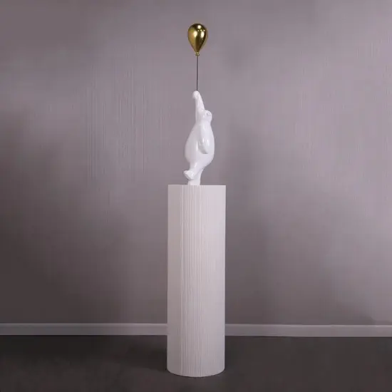 White Bear with Balloon on Pedestal Statue {6}