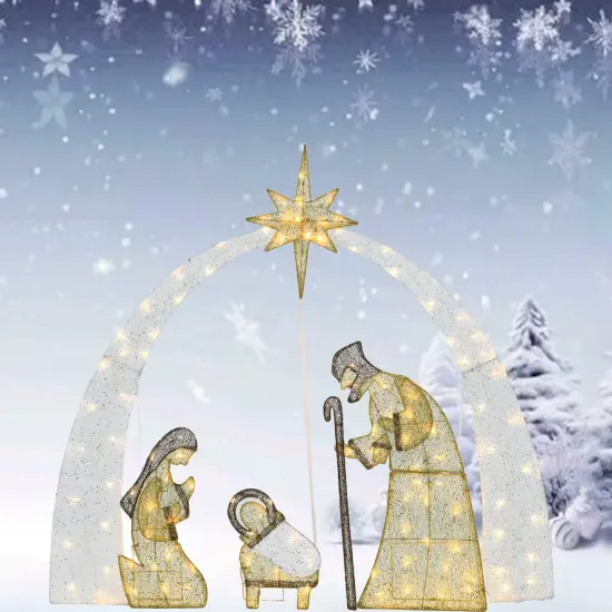 54"H Nativity Scene Christ Birth Pre-Lit Warm White LED Lights 115L Display {5}