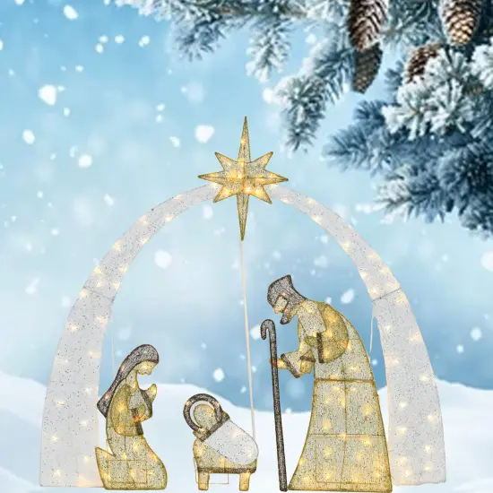 54 Inch Christ Birth Nativity Scene, Indoor Outdoor Display, Pre-Lit Warm White LED 115L {4}
