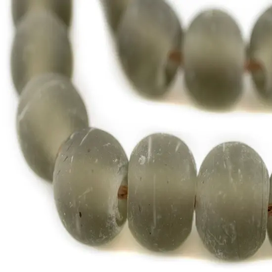 The Bead Chest Groundhog Grey Frosted Sea Glass Beads 20mm Brown Round Large Hole 24 Inch Strand {1}