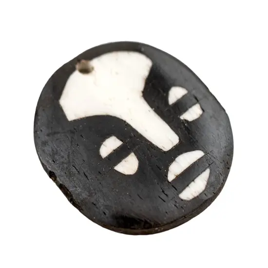 The Bead Chest Round Mask Batik Bone Pendant 24mm Kenya African Black and White Large Hole Handmade {3}