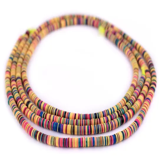 The Bead Chest Juabo Medley Vinyl Phono Record Beads 6mm Ghana African Multicolor Heishi 30 Inch Strand Handmade {1}