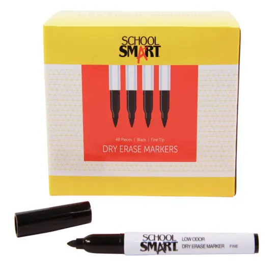 School Smart Dry Erase Pen Style Markers, Fine Tip, Black, Pack of 48 {4}