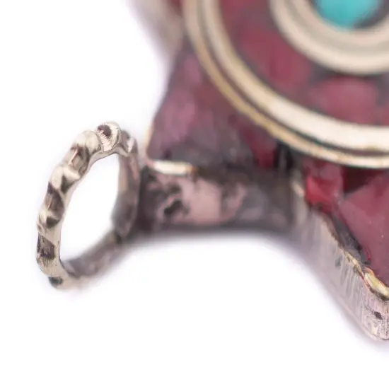 The Bead Chest Red & Blue Nepal Star of David Pendant Multicolor Brass Large Hole {5}