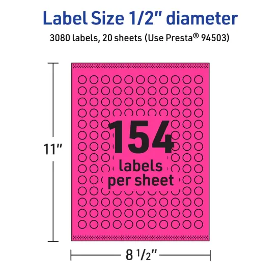 Avery Neon Magenta Paper Labels, 0.5" Diameter Round {5}