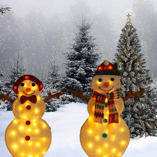 24 Inches and 28 Inches Christmas LED Snowman Pair Holiday Light Decor {2}