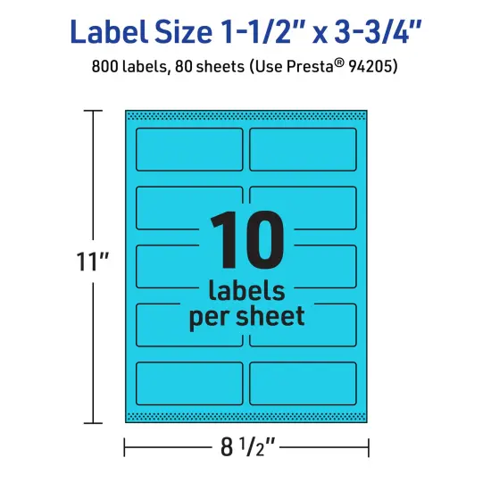 Avery Bright Blue Paper Labels, 1.5" x 3.75" Rectangle {5}