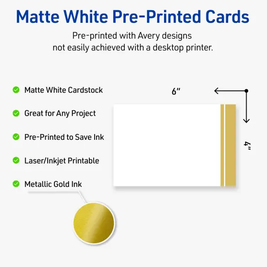 Avery Printable Rectangle Postcards, Gold Double-Dipped Edge, 4" x 6", Matte White Rectangle Postcards, Laser/Inkjet, 20ct, Great for Postcards {2}