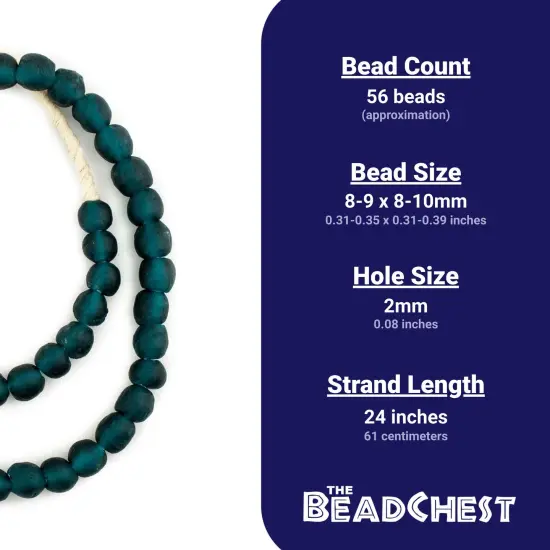 The Bead Chest Alpine Teal Recycled Glass Beads 9mm Ghana African Sea Glass Green Round Large Hole 24 Inch Strand Handmade Fair Trade {4}