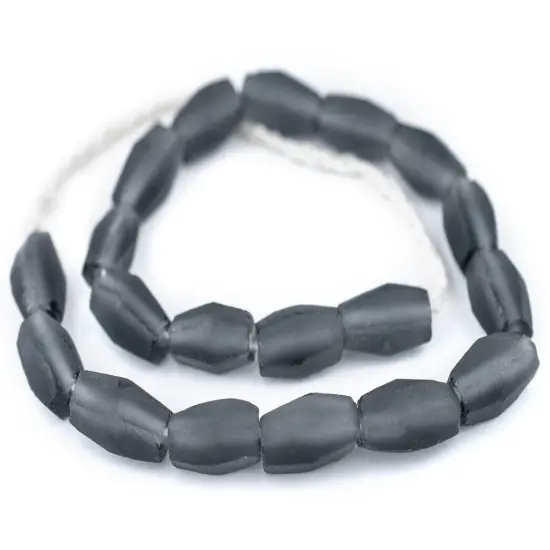 The Bead Chest Charcoal Grey Faceted Cylinder Java Recycled Glass Beads (20x12mm) {3}