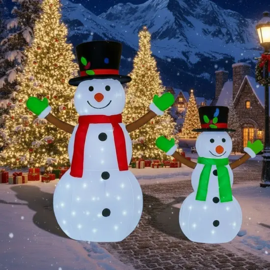 2 Piece Pop-Up Lighted Snowmen Set 42" & 28" Christmas Decoration {4}