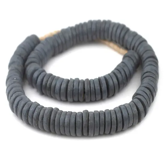 The Bead Chest Dark Grey Ashanti Glass Disk Beads (18mm) {3}