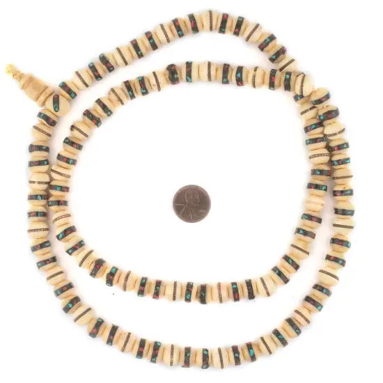 The Bead Chest Beige Inlaid Bone Mala Beads (10mm) {2}