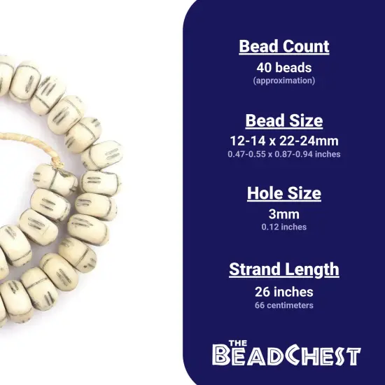 The Bead Chest Carved White Bone Beads - Full Strand of Fair Trade Artisanal African Beads (Tribal) {5}
