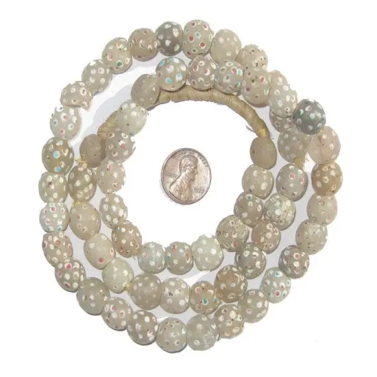 The Bead Chest White Antique Venetian Skunk Eye Trade Beads 11mm Ethiopia African Round Glass Large Hole 25 Inch Strand Handmade {2}