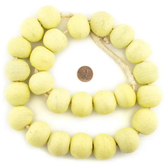 The Bead Chest Jumbo Pastel Yellow Opaque Recycled Glass Beads 29mm Ghana African Sea Glass Round Large Hole 30 Inch Strand Handmade {2}