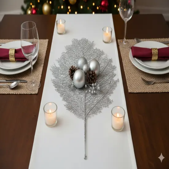 25-Inch Silver Glitter Mesh Leaf, 12 Pieces Christmas Accent, Perfect for Trees, Wreaths, Garland Displays {4}