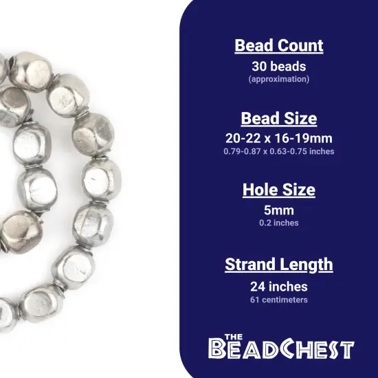 The Bead Chest Silver Rounded Rectangular Hollow Tribal Beads (18mm) {4}