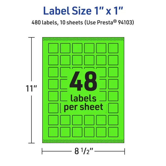 Avery Neon Green Paper Labels, 1" x 1" Square {5}