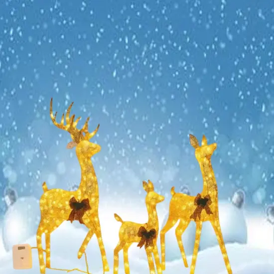 Set of Three Deer Decorations, Champagne Cotton Thread, Holiday Display 60" + 48" + 32" {1}