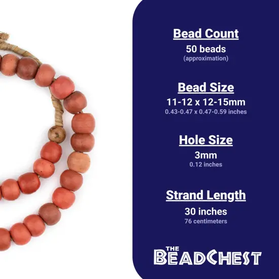 The Bead Chest Vintage Faux Coral Olombo Beads 14mm Nigeria African Red Round Glass Large Hole 30 Inch Strand Handmade {4}