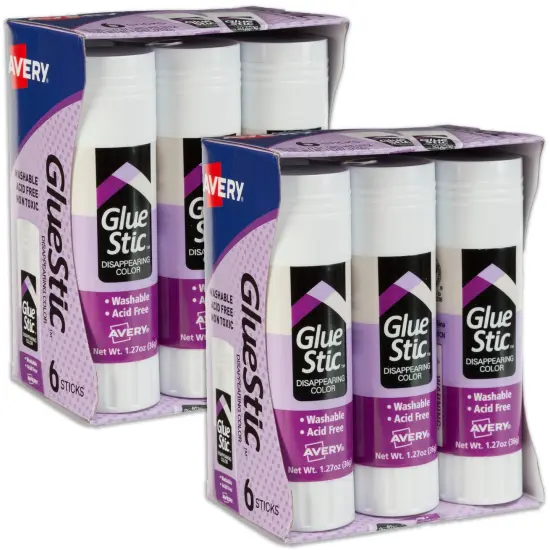 Avery Glue Stick Disappearing Purple, Washable, Permanent, 6 Per Pack, 2 Packs, 12 Total (98071) {1}