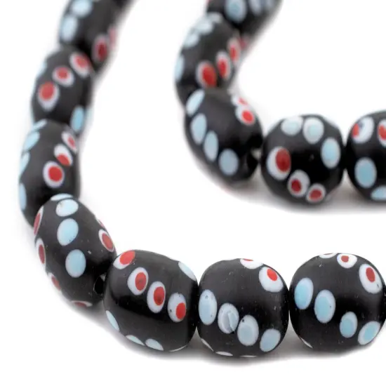 The Bead Chest Black Oval Venetian-Style Skunk Beads 12mm Multicolor Glass Large Hole 23 Inch Strand {1}