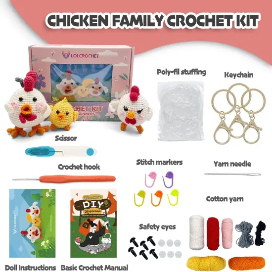 Chicken Crochet Kit for Beginners, Cute Animals DIY Amigurumi Starter Set {2}