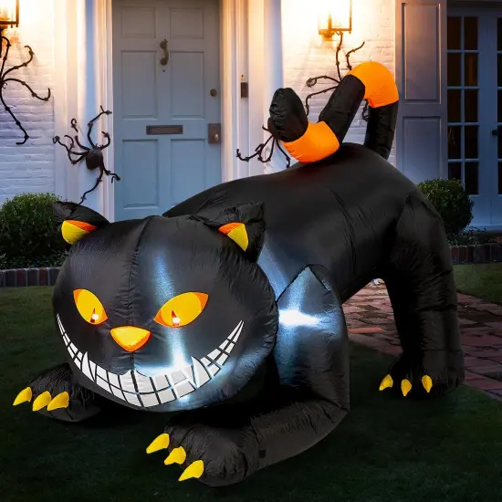 GOOSH 6 FT Halloween Inflatables Outdoor Black Cat with Shakable Head with LED Lights {2}