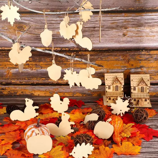 60 Pieces Fall Thanksgiving Unfinished Wooden Ornaments {3}