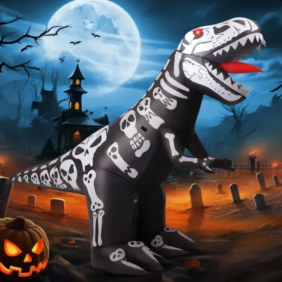 GOOSH 8 FT Long Halloween Inflatables Blow Up Dinosaur Skeleton with Built-in LEDs {1}
