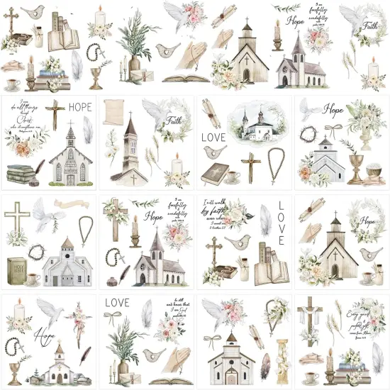 12 Pcs Rustic Cross Rub on Transfers Religious Bible Rub on Transfers for Furniture Decals {1}