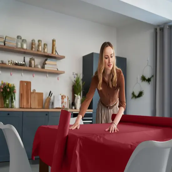 Exquisite Plastic Table Cover Roll &ndash; 40" x 100' Disposable Tablecloth Roll &ndash; Premium Thick 0.5 MIL Plastic Banquet Roll &ndash; Party Table Cover Roll for Events & Catering Burgundy {6}