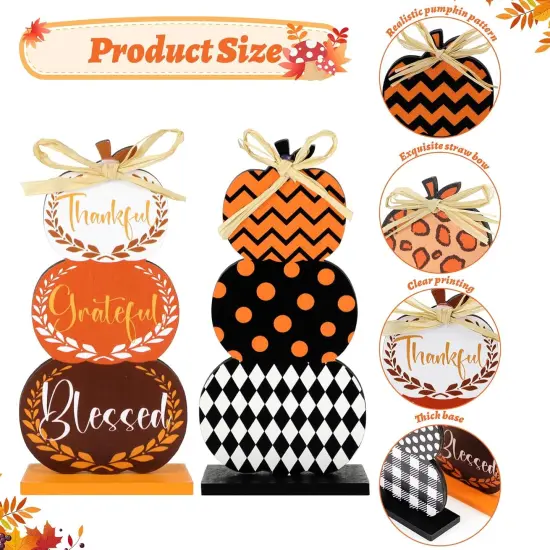6 Pcs Fall Table Decor Sign Stacked Pumpkins {4}