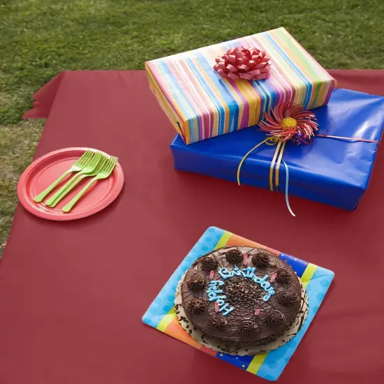 Exquisite Plastic Table Cover Roll &ndash; 40" x 100' Disposable Tablecloth Roll &ndash; Premium Thick 0.5 MIL Plastic Banquet Roll &ndash; Party Table Cover Roll for Events & Catering Burgundy {2}