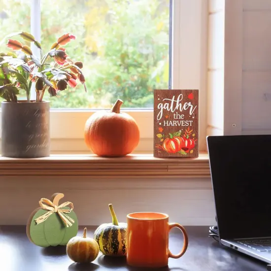 4 Piece Plaid Pumpkin Welcome Tabletop Signs Harvest Tray Decor {4}