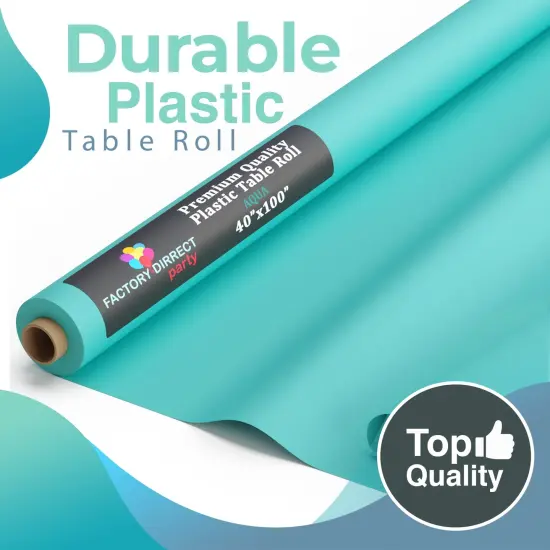 Exquisite Plastic Table Cover Roll &ndash; 40" x 100' Disposable Tablecloth Roll &ndash; Premium Thick 0.5 MIL Plastic Banquet Roll &ndash; Party Table Cover Roll for Events & Catering Aqua {6}