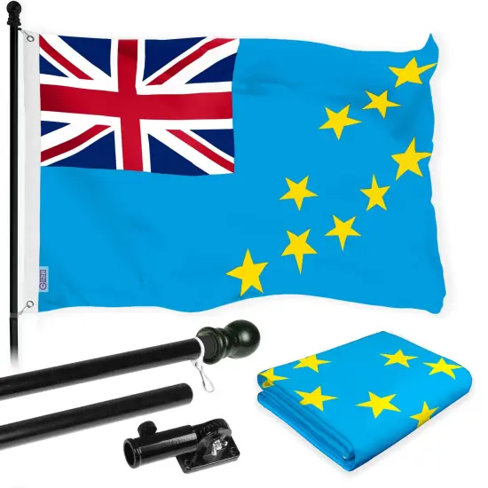 G128 Combo Pack: 6 Ft Tangle Free Aluminum Spinning Flagpole (Black) & Tuvalu Tuvaluan Flag 3x5 Ft, LiteWeave Pro Series Printed 150D Polyester | Pole with Flag Included {1}