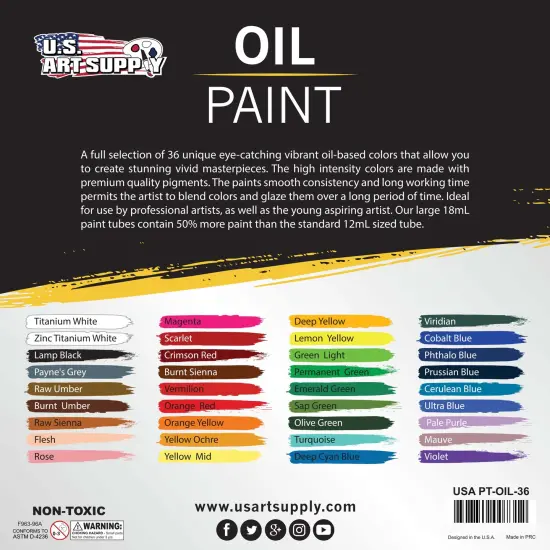 Professional 36 Color Set of Art Oil Paint in Large 18ml Tubes - Rich Vivid Colors for Artists, Students, Beginners - Canvas Portrait Paintings {3}