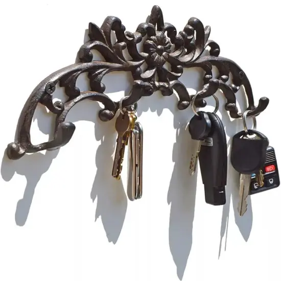 Key Holder for Wall Mount Cast Iron Key Hook Key Rack Vintage Design Screws and Anchors Small Key Hanger Metal Key Rail with 3 Key Hooks {4}