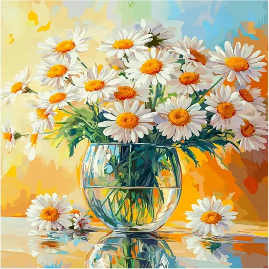 Daisy Flowers in a Vase Paint by Number Kits for Adults, White Floral Paint by Numbers for Beginners, Beautiful Flower Acrylic Paints Oil Painting {1}