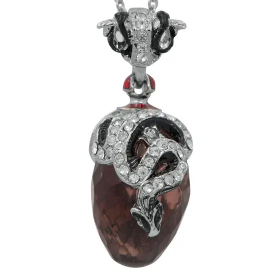 Regal Serpent: Royal Egg Pendant with Crystal Snake on Black Stone 20-Inch {3}
