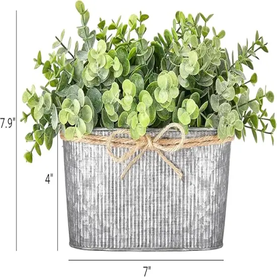Artificial Eucalyptus Faux Plants Indoor for Farmhouse Home Decor Fake Potted Plants in Rustic Rectangular Pots Table Centerpiece for Office Bath Living Room Greenery Decor, 7" L x 4" H {5}