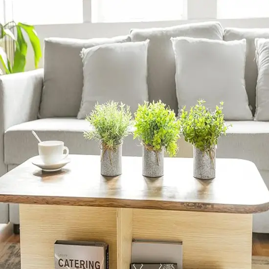 Small Fake Plants in Farmhouse Galvanized Metal Pots 3 Pack Potted Artificial Plant Eucalyptus for Laundry Room Bathroom Shelf Table Decor {2}