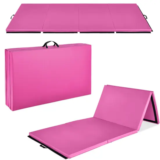 Best Choice Products 10ftx4ftx2in Folding Gymnastics Mat 4-Panel Exercise Workout Floor Mats w/ Handles Pink Stripe {7}
